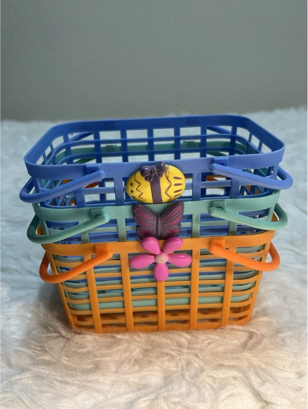 Lot of 3 Small VTG Plastic Easter Baskets w/Handles
